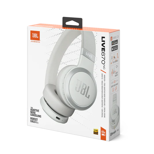 JBL Live 670NC Wireless On-Ear Noise Cancelling Headphones - White - Image 7