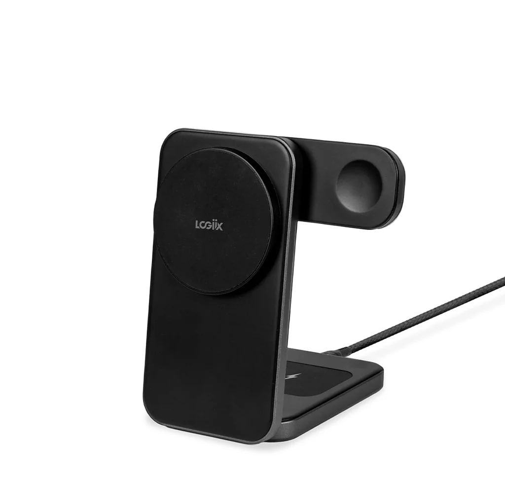 LOGiiX 3-in-1 Folding Qi Charging Stand with 20W charger - Black