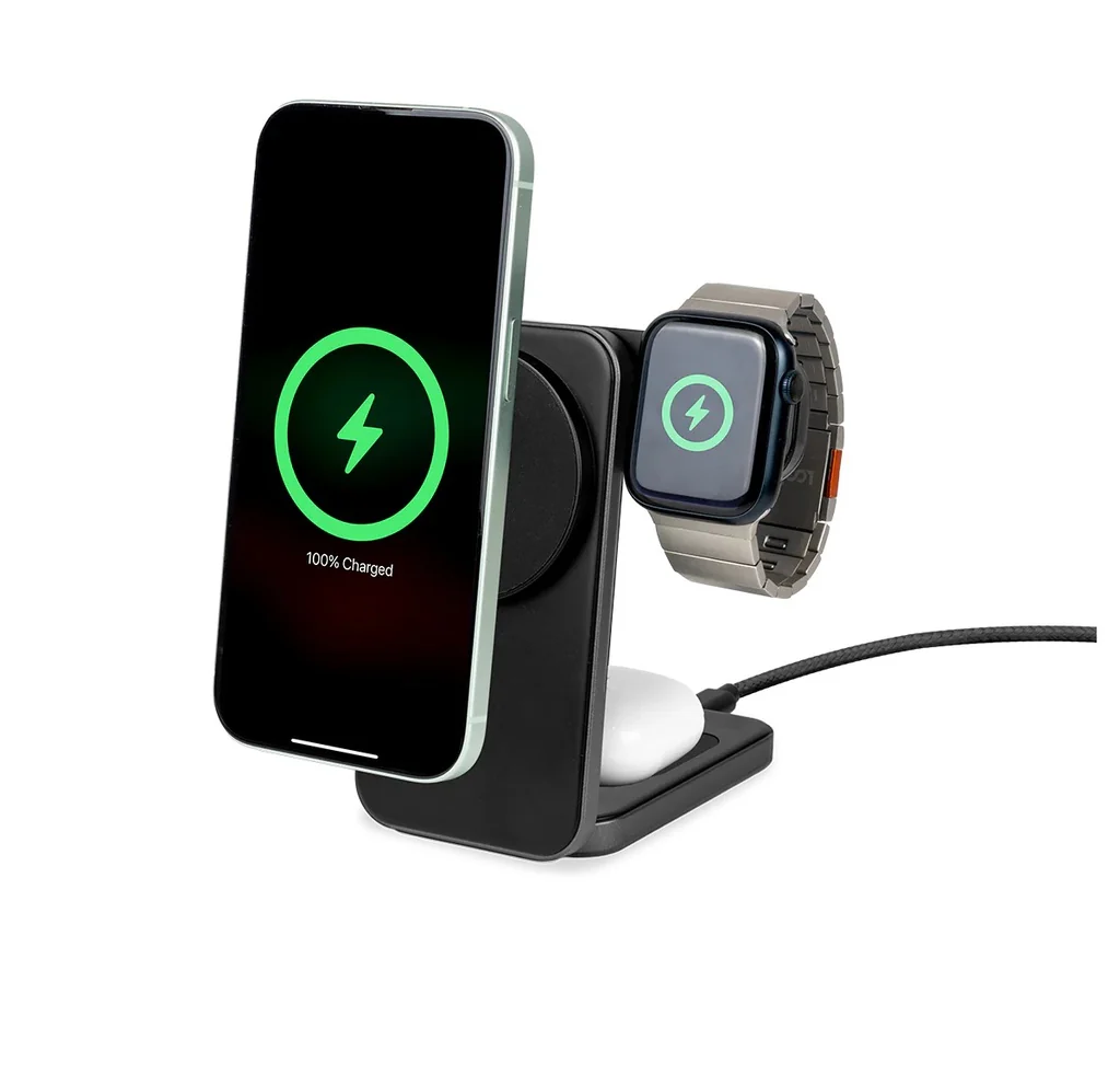 LOGiiX 3-in-1 Folding Qi Charging Stand with 20W charger - Black - Image 2