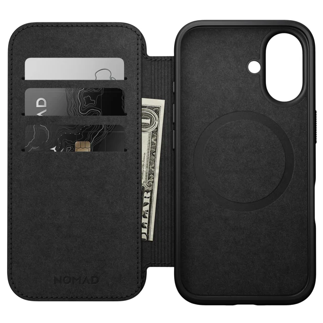 Nomad Modern Leather Folio Case with MagSafe for iPhone 16 Plus - Black - Image 7