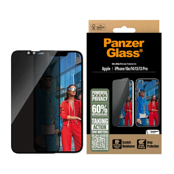 PanzerGlass UWF Privacy Screen Protector iPhone 16e/14/13/13 Pro - Black - Image 2