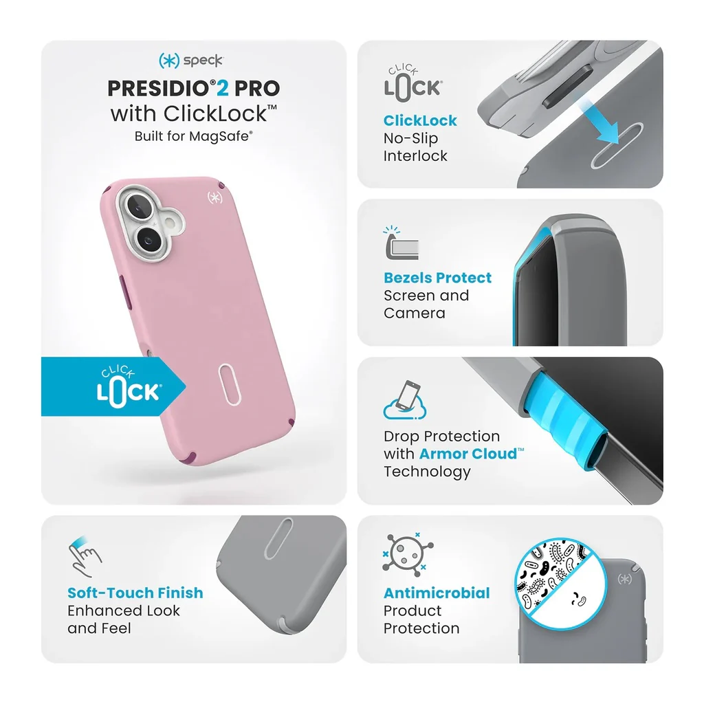 Speck Case with ClickLock/MagSafe for iPhone 16 Plus - Rose Pink - Image 5