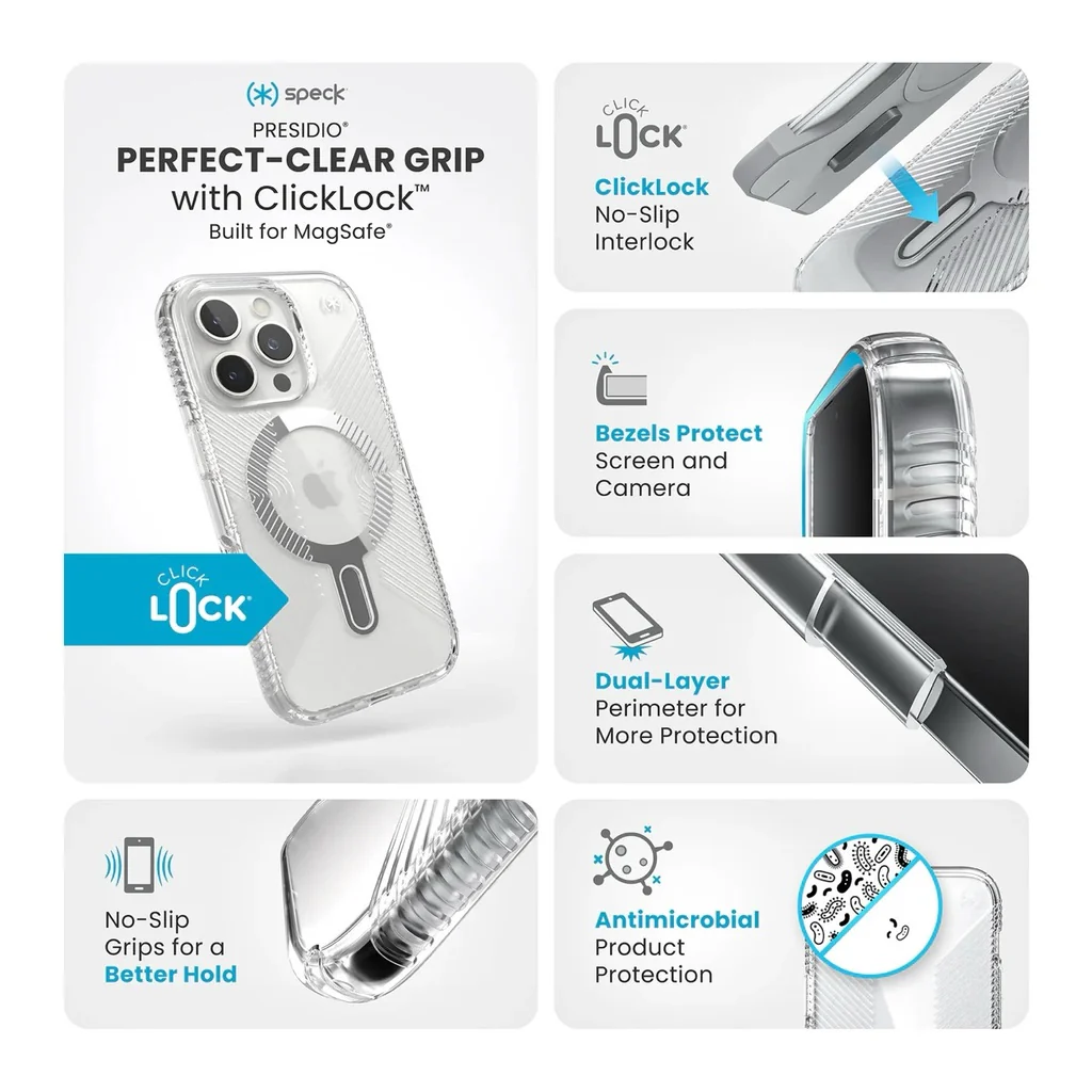 Speck Case with ClickLock/MagSafe for iPhone 16 Pro Max - Clear - Image 5