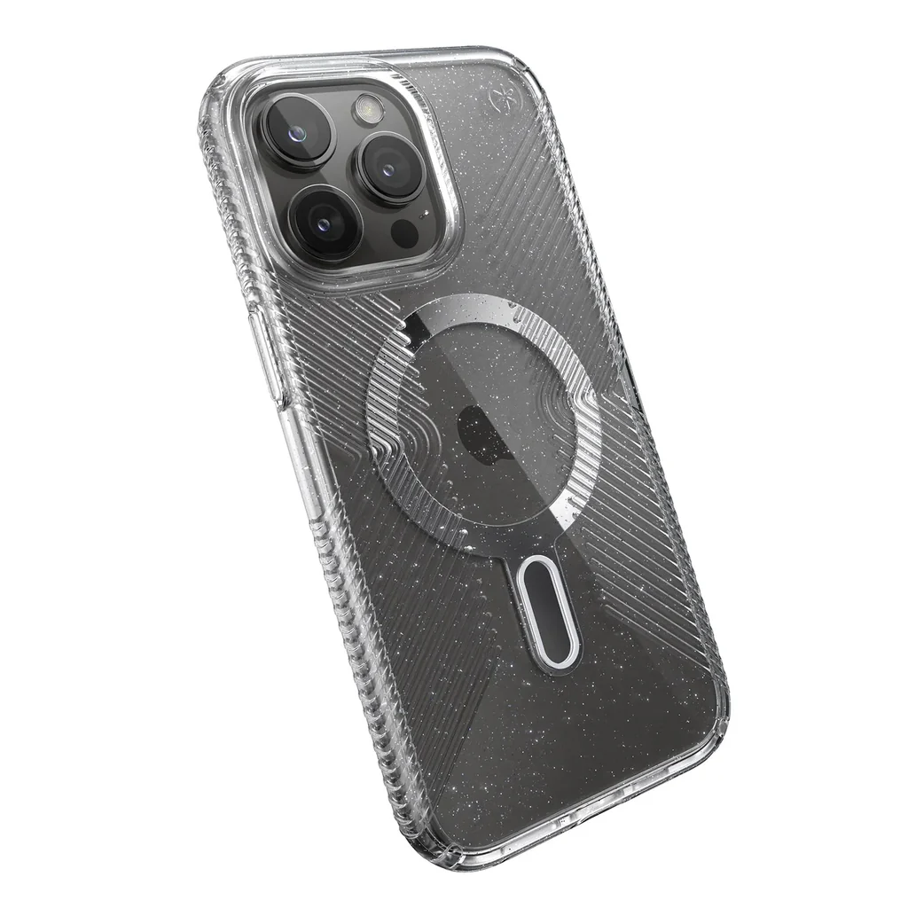 Speck Presidio Lux Glitter Grip Case with MagSafe/Click Lock for iPhone 15 Pro Max- Clear/Platinum Glitter - Image 2