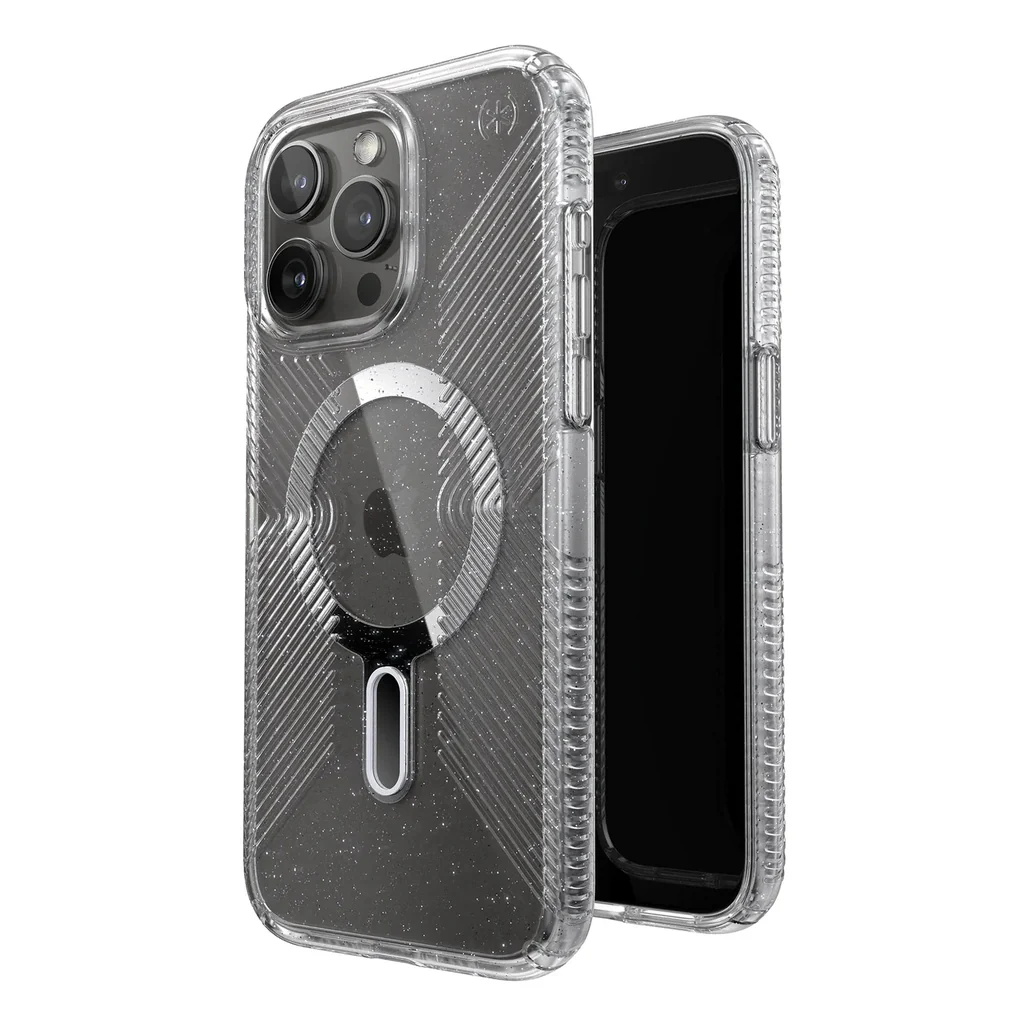Speck Presidio Lux Glitter Grip Case with MagSafe/Click Lock for iPhone 15 Pro Max- Clear/Platinum Glitter - Image 3