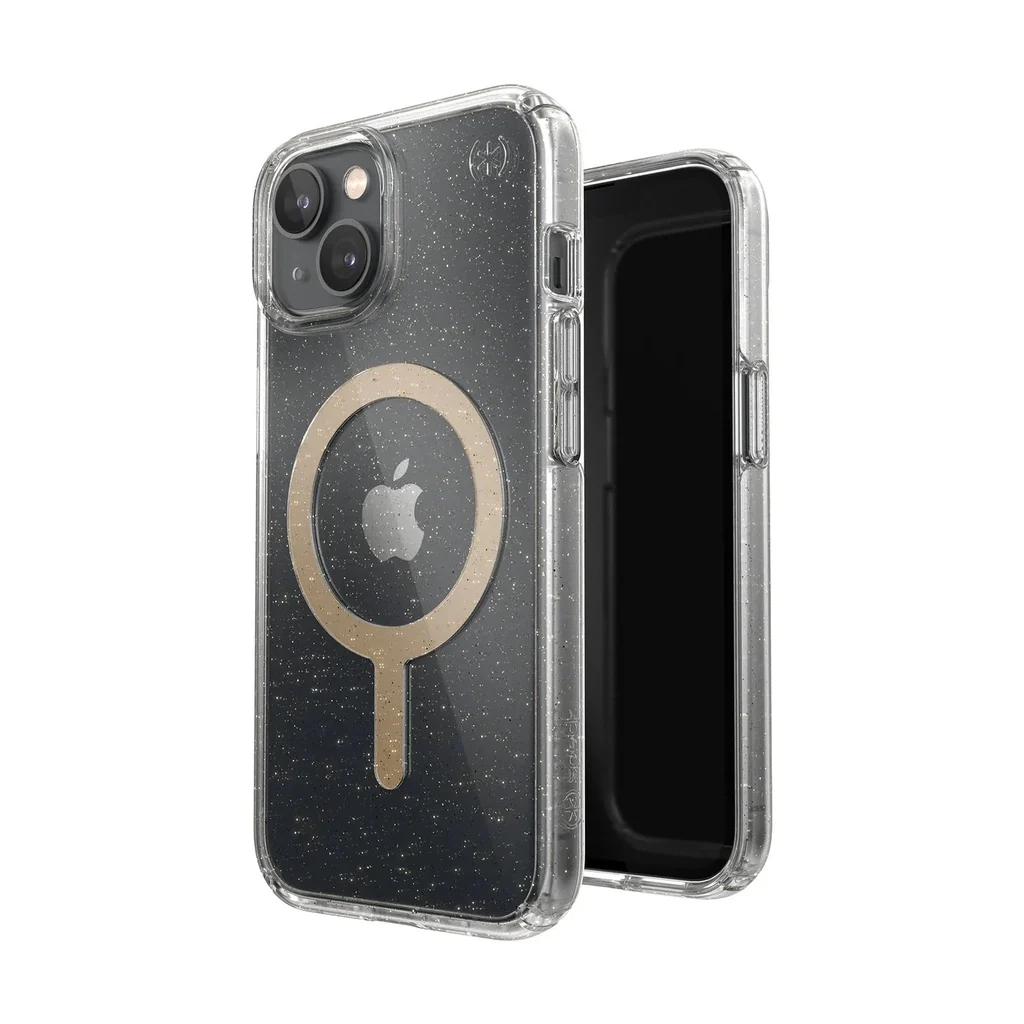 Speck Presidio Perfect Clear Glitter Grip Case with MagSafe for iPhone 13 - Clear/Platinum Glitter - Image 2