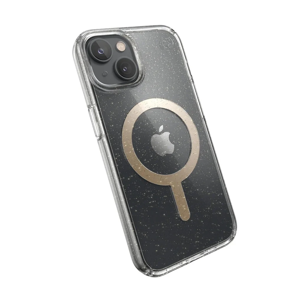 Speck Presidio Perfect Clear Glitter Grip Case with MagSafe for iPhone 13 - Clear/Platinum Glitter - Image 3